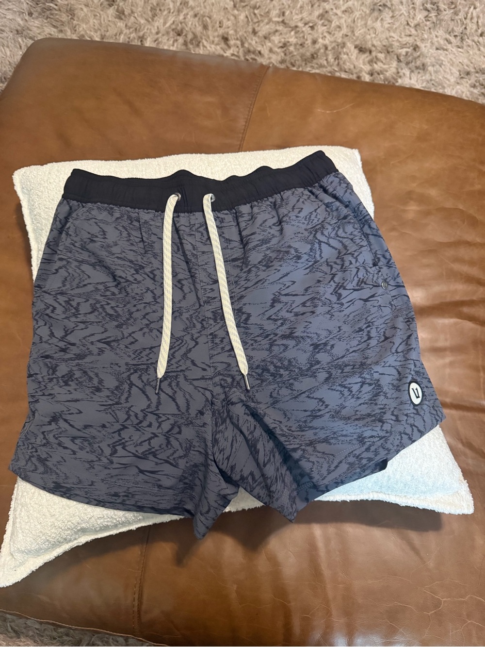 Men's Navy Patterned Athletic Shorts with Drawstring